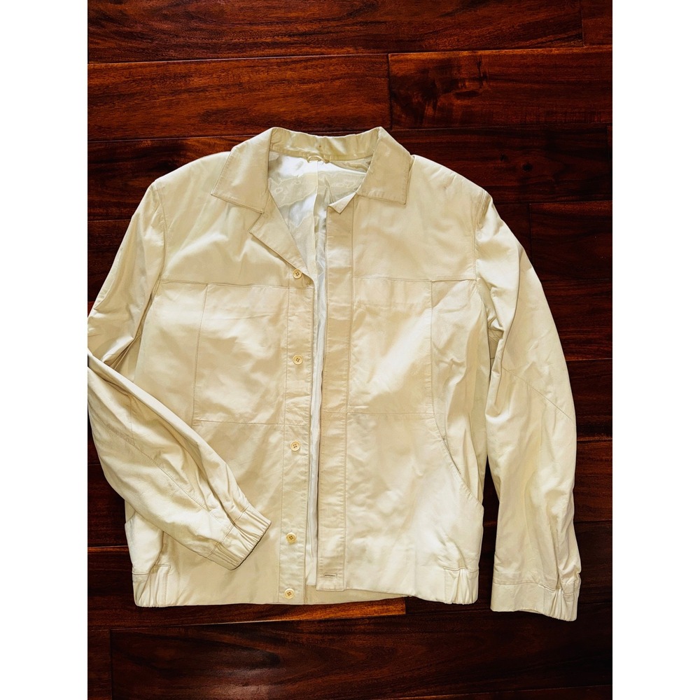 Vintage Italian Deerskin Leather Jacket Womens Med Cream Very Soft Button Front